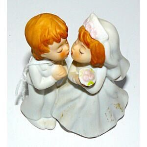 Vintage Lefton Ceramic Bride & Groom Wedding Cake Topper Figurine Collectible 4"